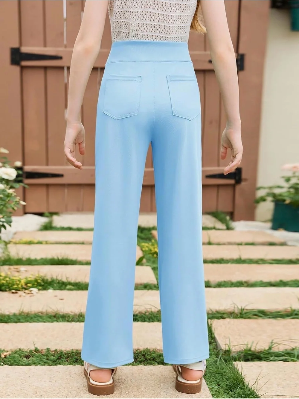 0109: Sky Blue Girls High-Waist Flare Dance Yoga Pants